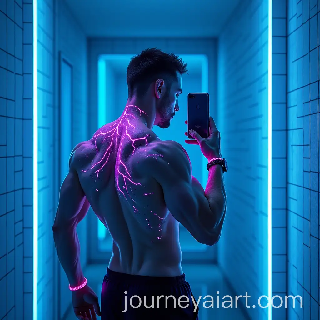 Muscular-Man-Taking-Selfie-in-Cyberpunk-Gym-with-Neon-Lights-and-Holographic-Effects