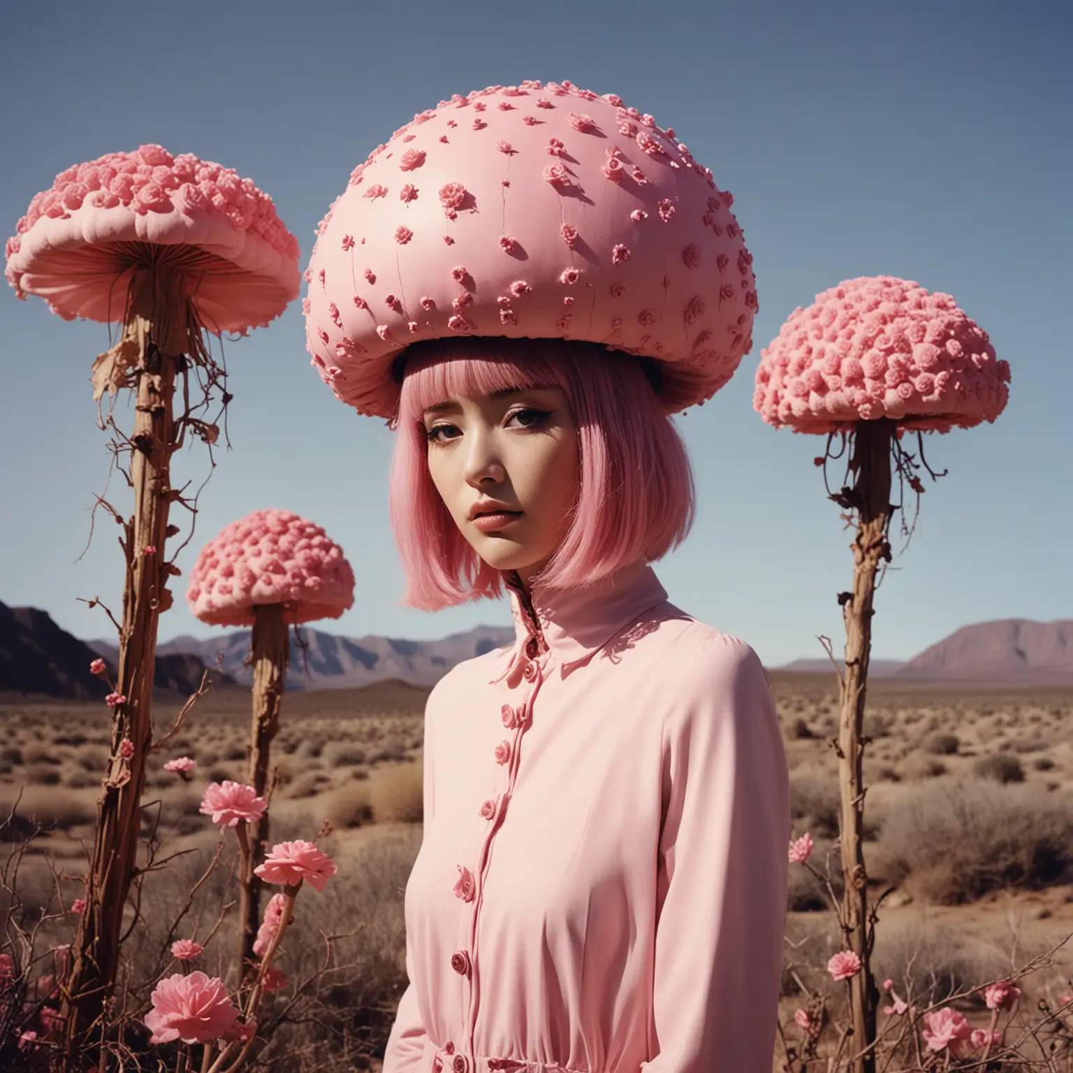 Surrealist Automatons in Mori Kei Style with Pink Mushroom Installations