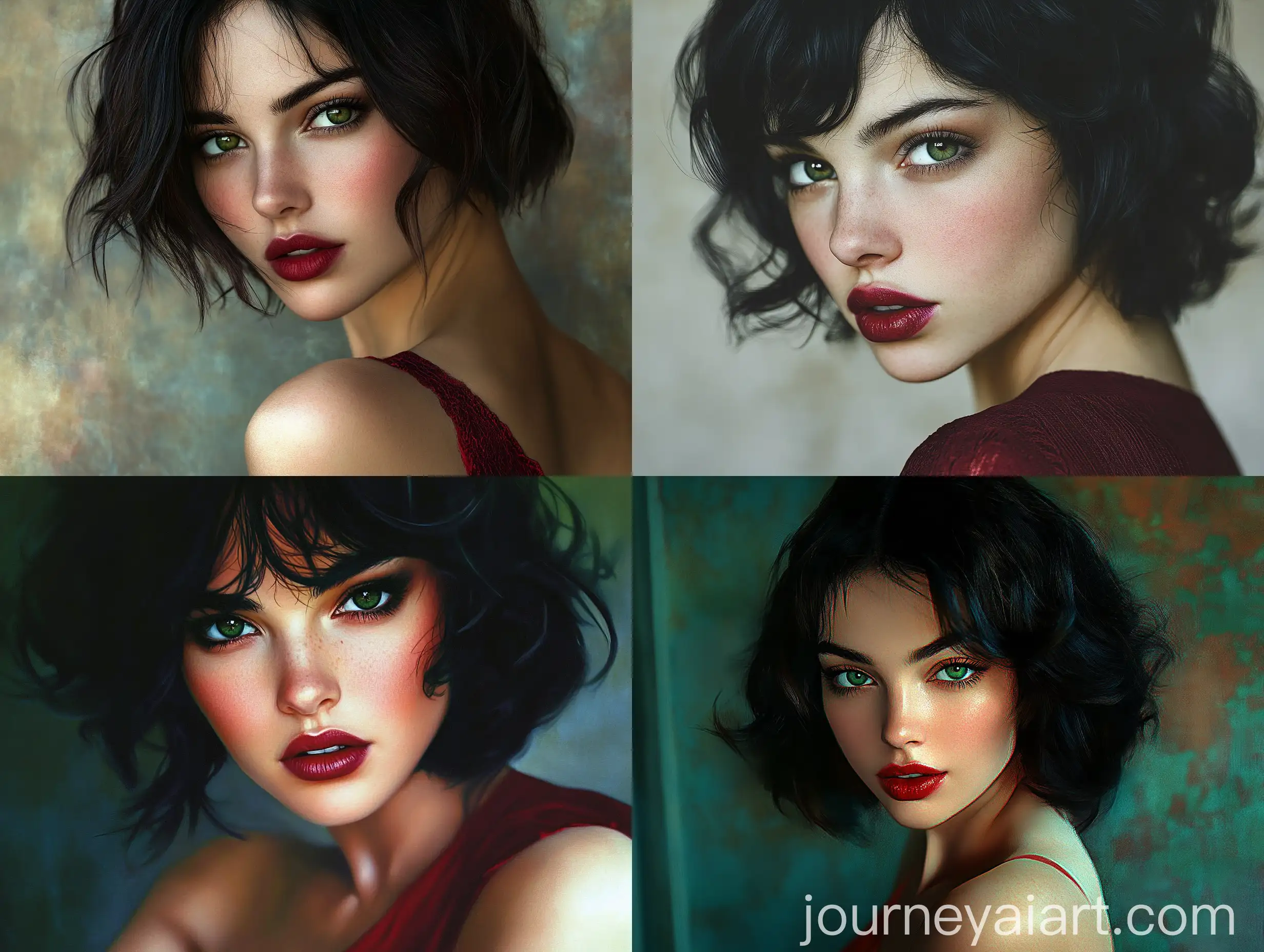 Artistic-Print-of-a-Woman-with-Dark-Wavy-Hair-and-Green-Eyes