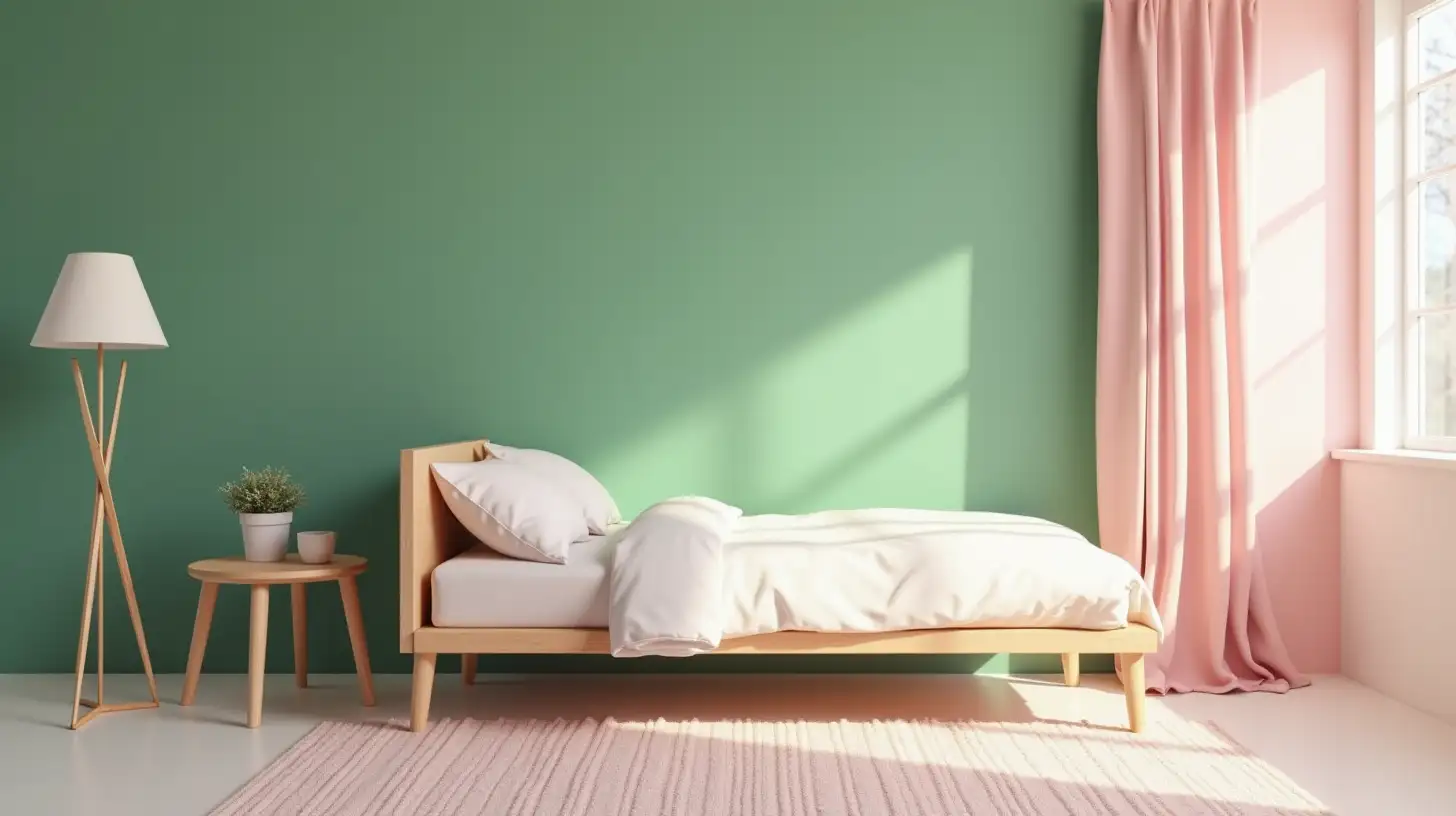 Modern Bedroom with Green and Pink Walls