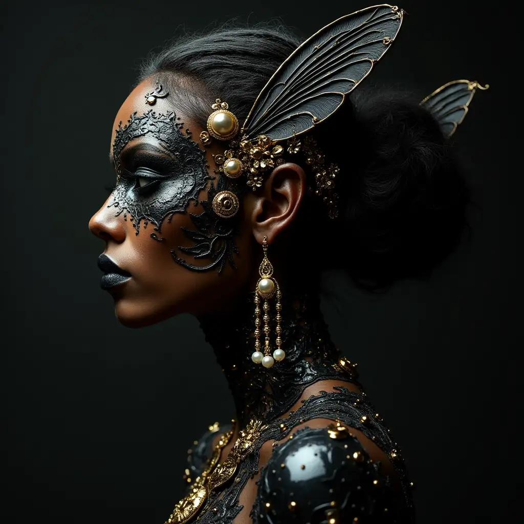 Hyperrealistic-Vantablack-Woman-Portrait-with-Voudore-and-Black-Ladybug-Headdress