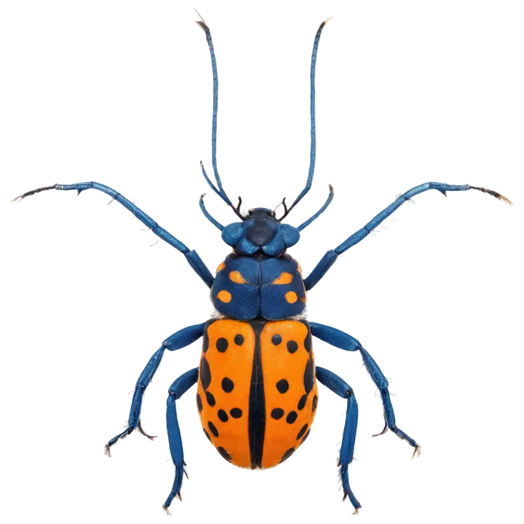 Pictogram of an orange and blue bug, viewed from above