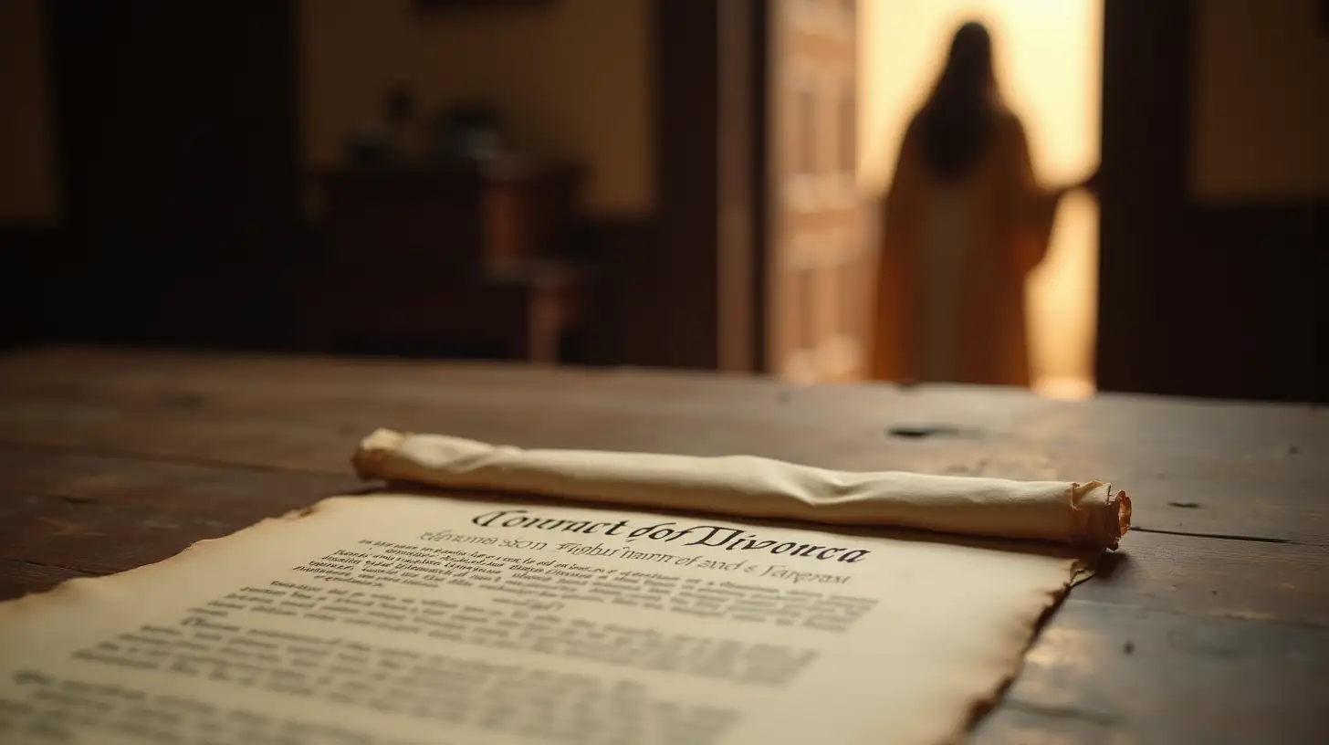 CloseUp of a Biblical Era Divorce Contract on Rustic Wooden Table