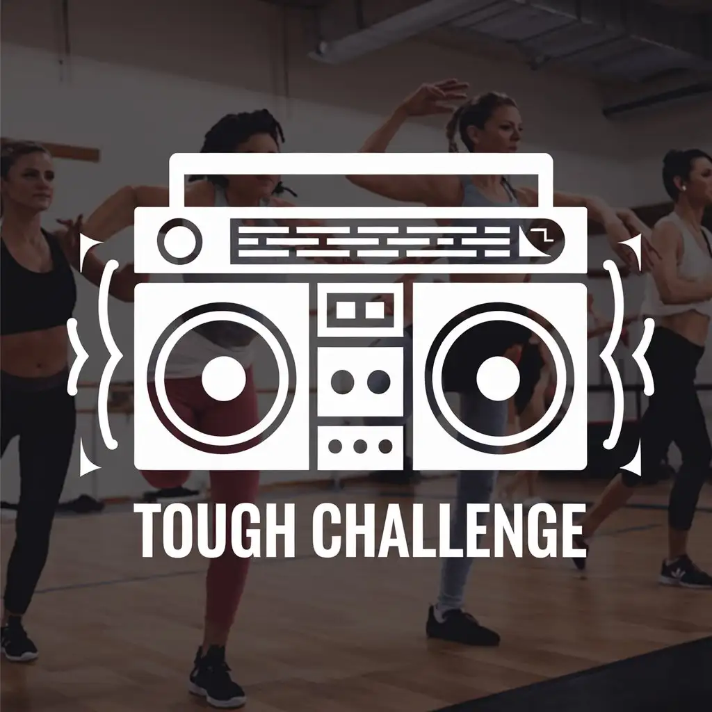 LOGO Design for Tough Challenge White Boombox Icon in Dance Class Theme