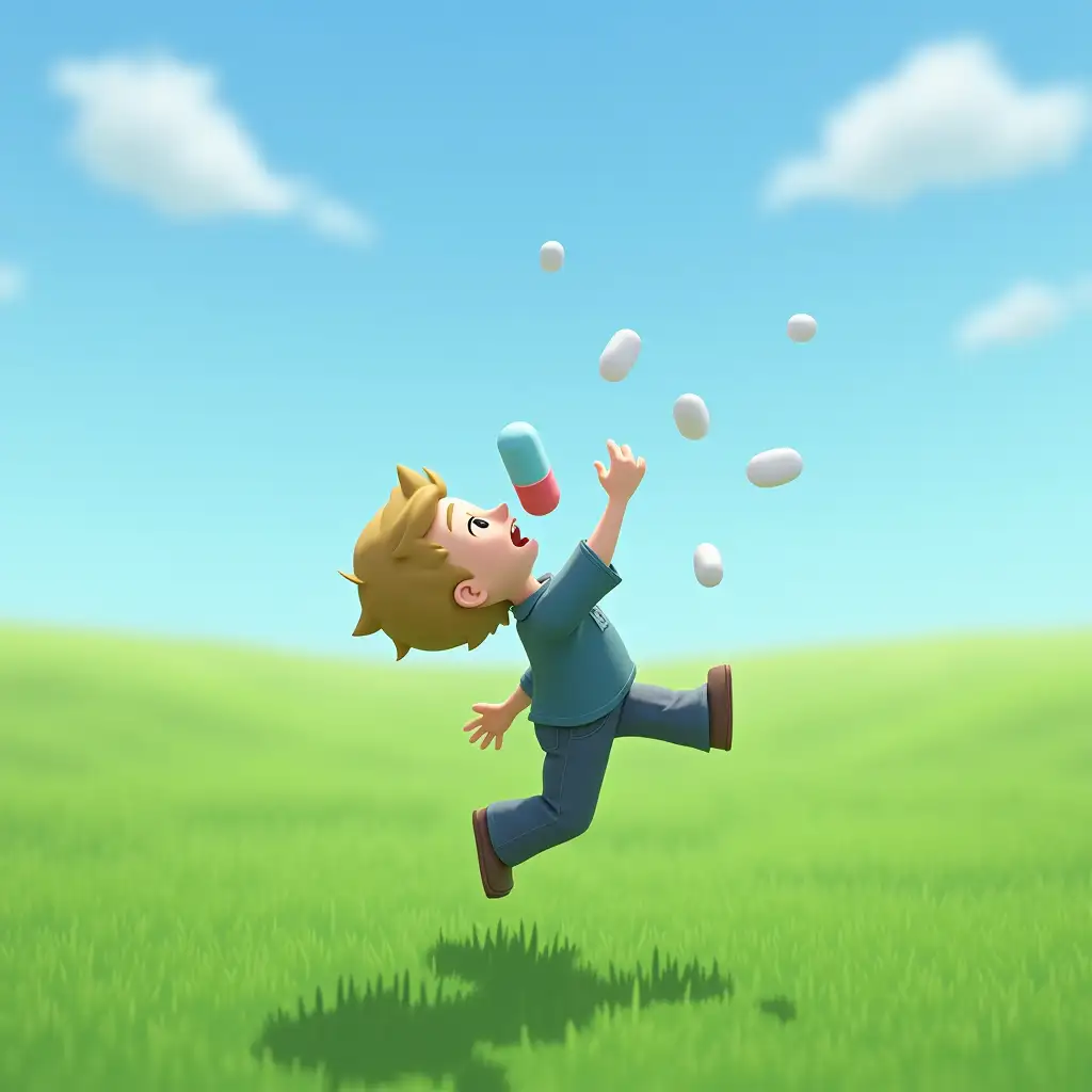 Humanoid-Character-Dramatically-Falling-in-a-Grassy-Field