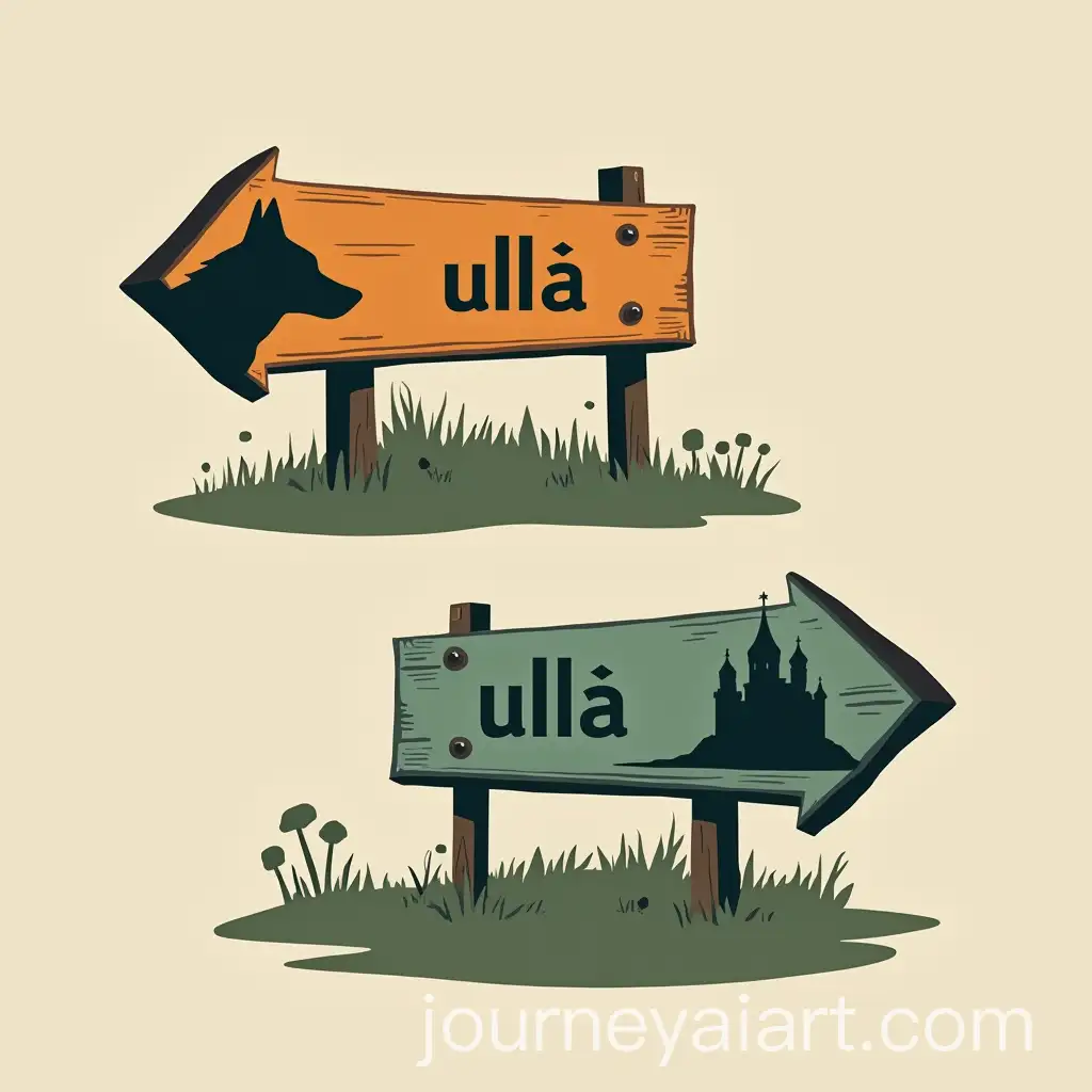 Trail-Signs-with-Wolf-Head-and-Castle-Silhouette