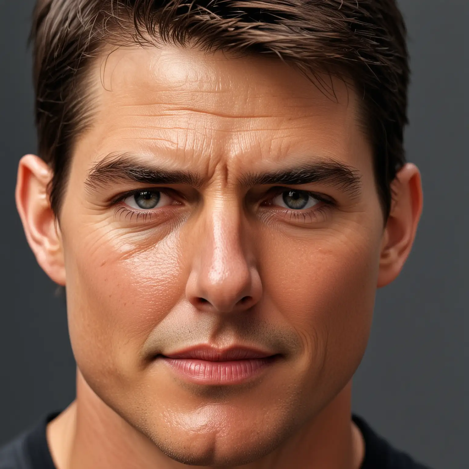 Tom Cruise face, shaved head, shaved face, glossy skin, 8k, HD, super resolution, skin texture