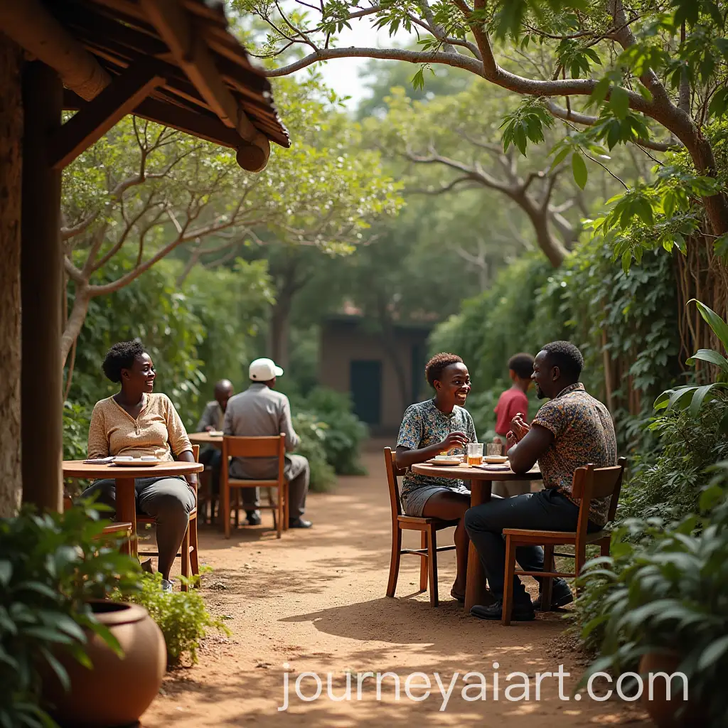 PeaceAI-Image-Prompt-Expansionful-Garden-Gathering-in-West-Africa-with-Laughter-and-Wooden-Tables