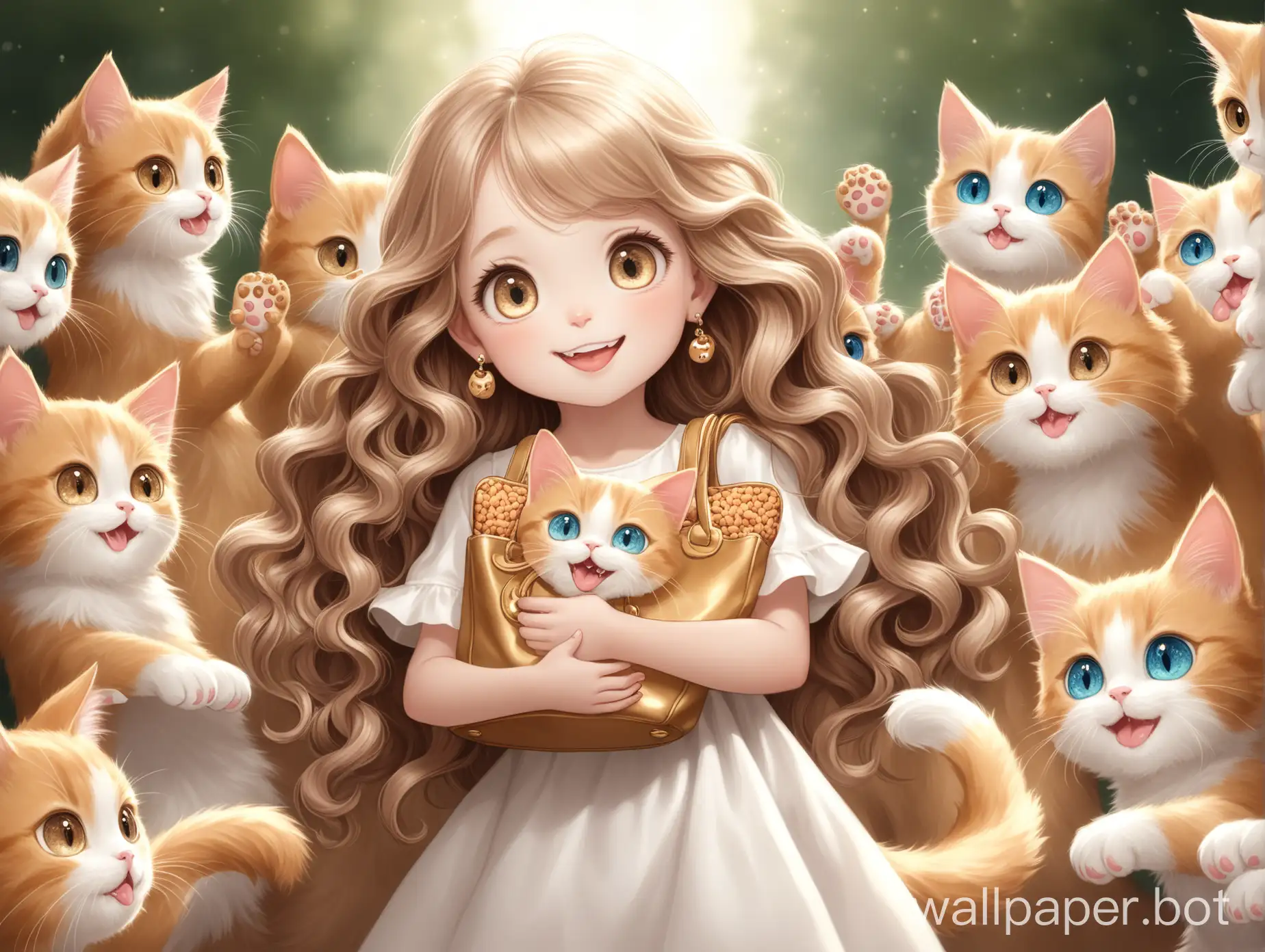 Girl-with-Long-Hair-and-Dog-Paw-Earrings-Holding-Fluffy-Cat-and-Golden-Handbag