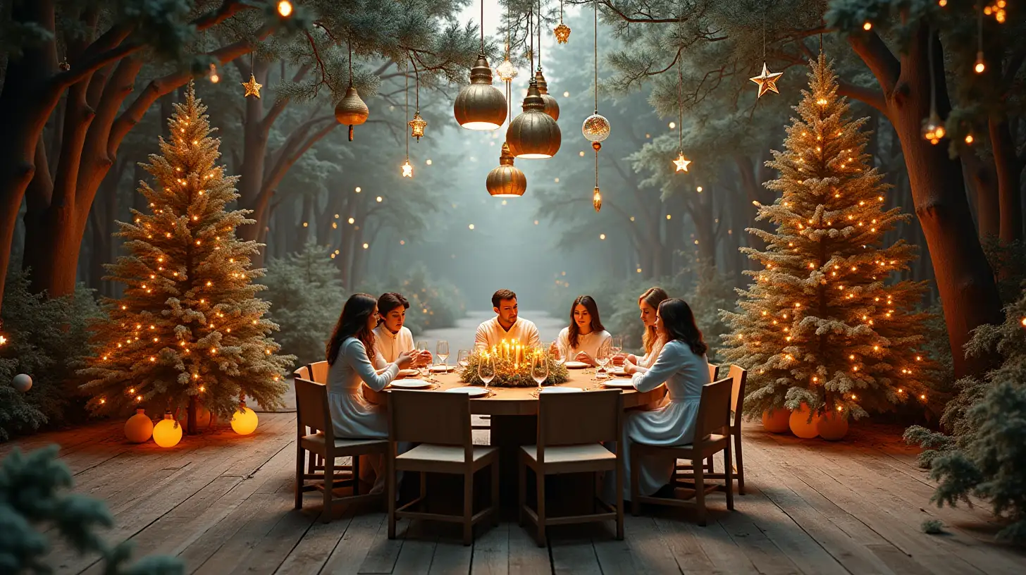 Festive Gathering in a Magical Christmas Forest