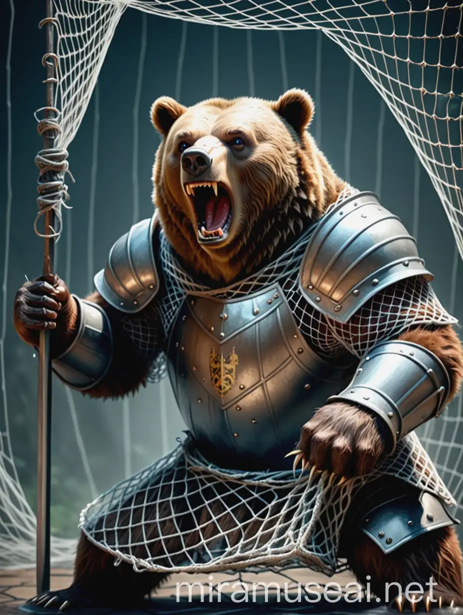 Angry Bear Knight Trapped in Armor and Net