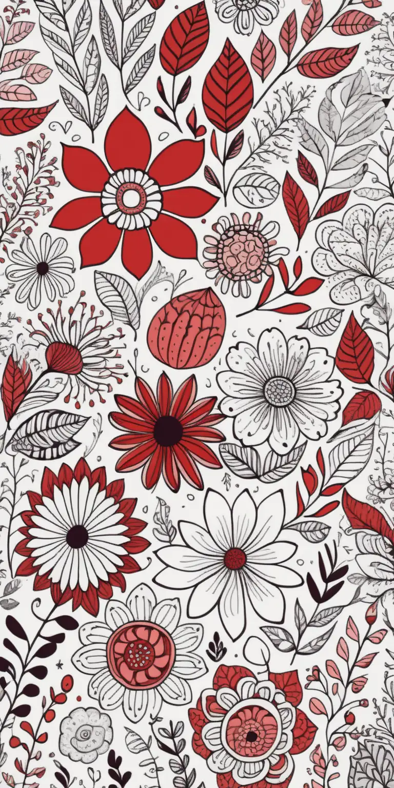 Floral Doodle Pattern in Vibrant Red Tones