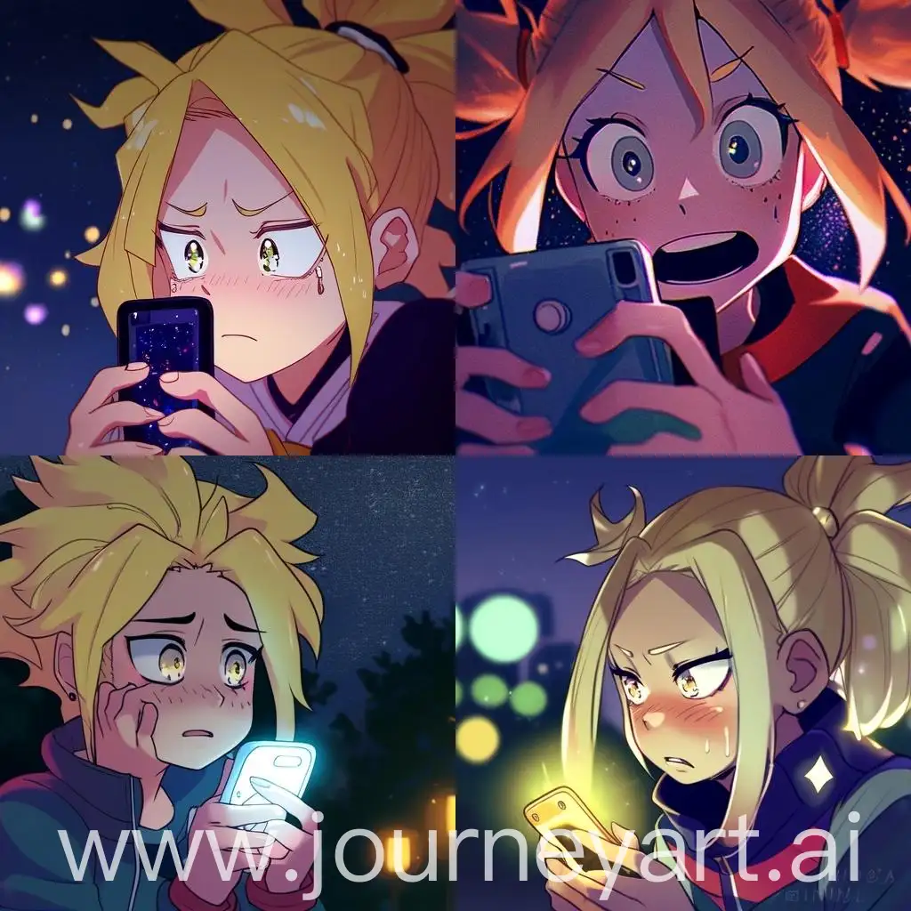 Blonde-Hero-with-Starry-Gold-Eyes-Checking-Phone