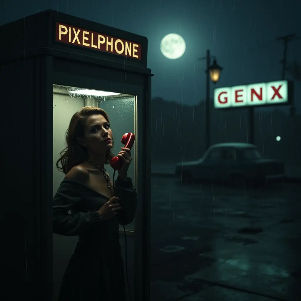 Emotional-80s-Woman-in-Telephone-Booth-on-Rainy-Night