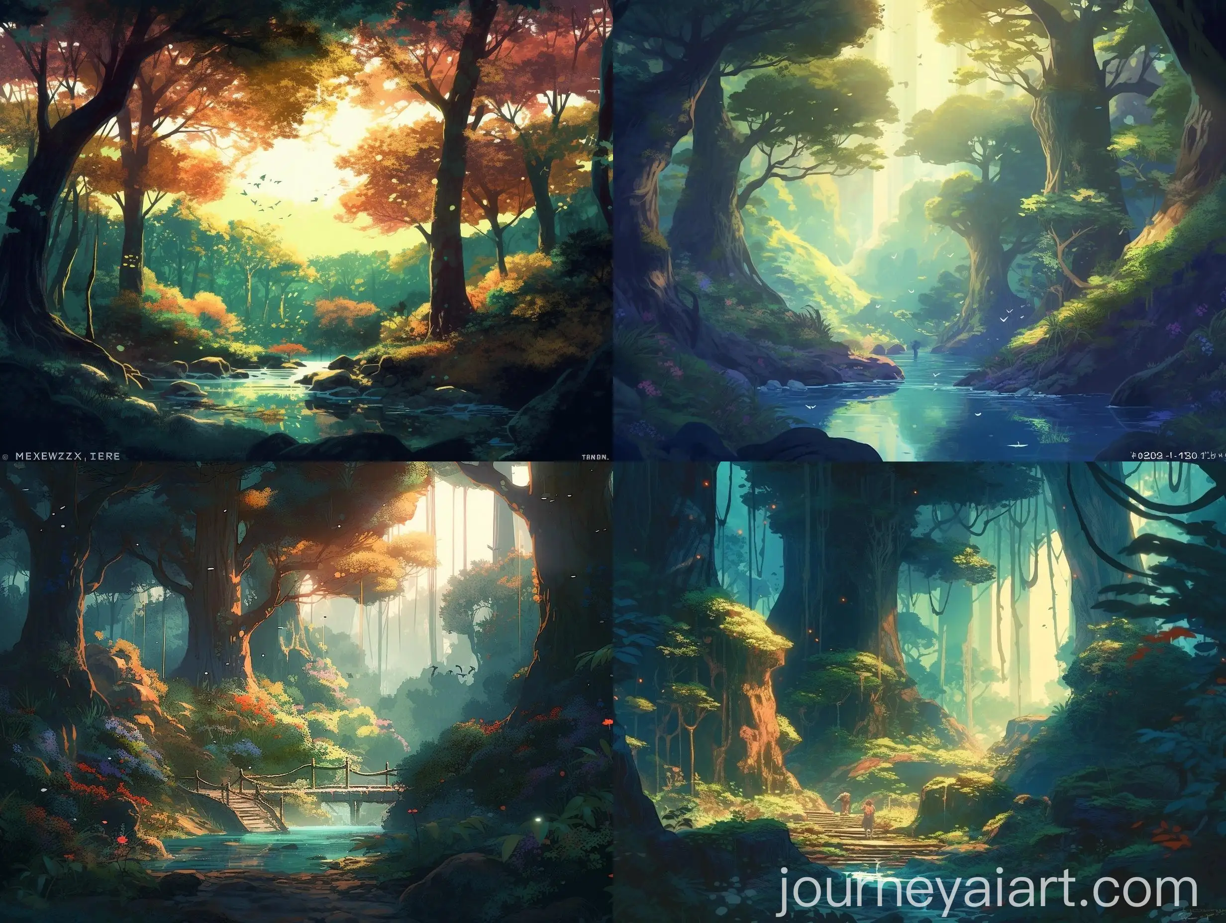 Enchanting-Forest-Scene-with-Mystical-Creatures-and-Serene-Stream