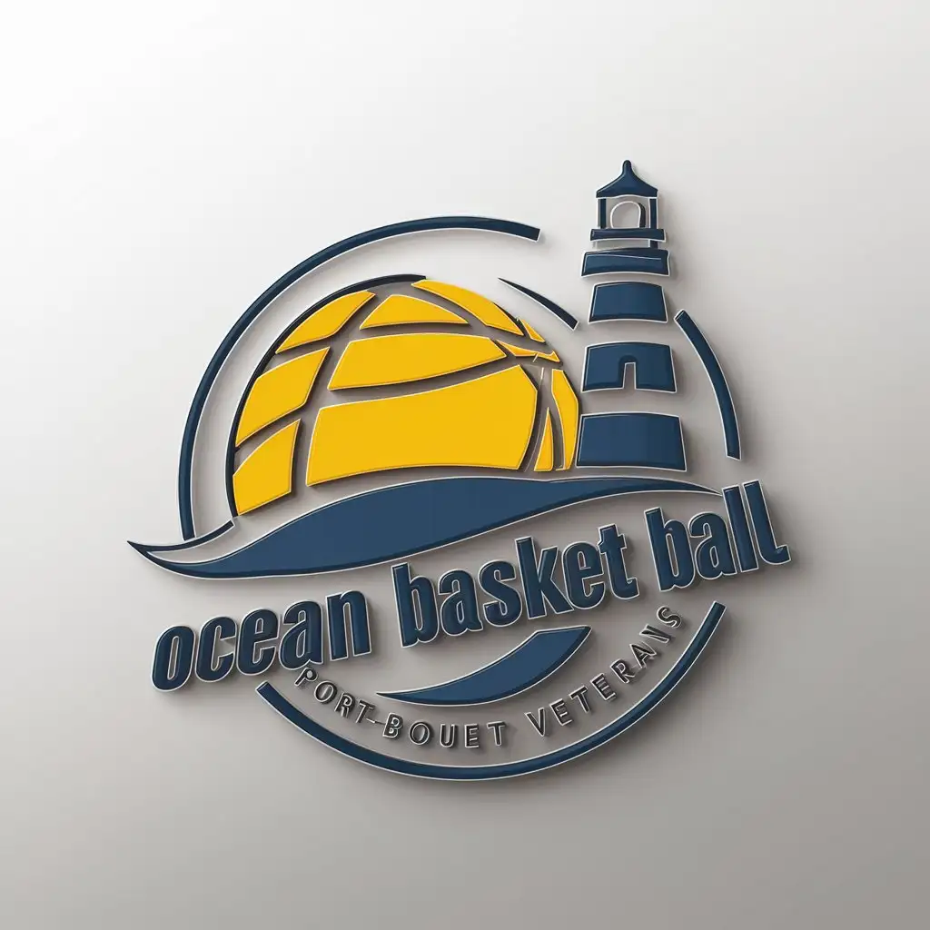 LOGO Design for Ocean Basket Ball 3D Vector with Basketball and Lighthouse Theme