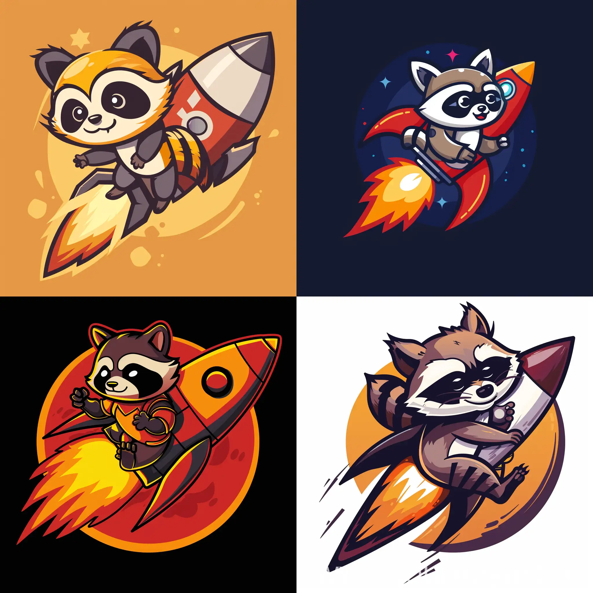 Cartoon-Raccoon-Flying-on-Hell-Rocket-Logo