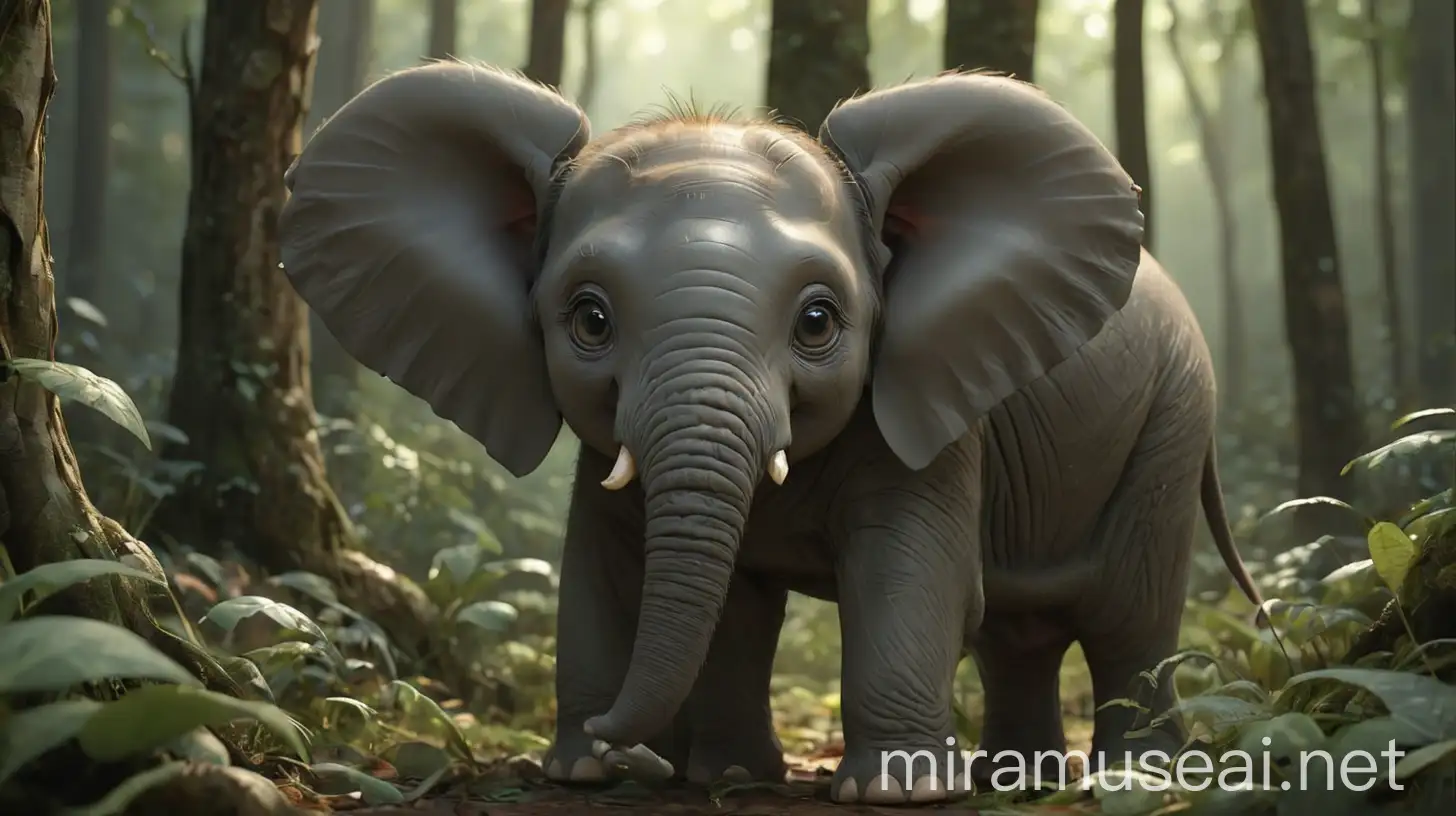 Confident Baby Elephant in Enchanted Forest