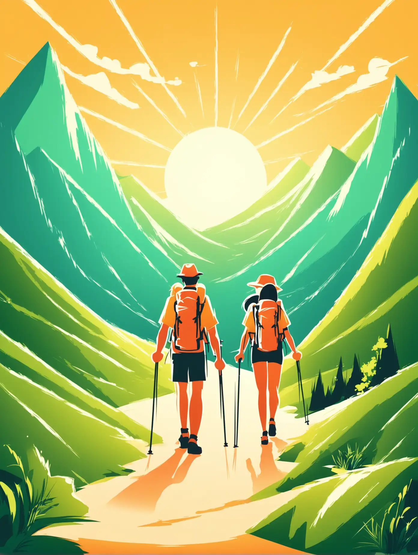 Man and Woman Summer Hiking Abstract Concept Vector Illustration