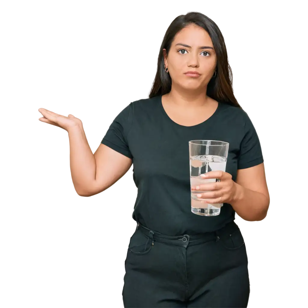 PNG-Image-of-a-Person-Holding-a-Glass-of-Water-with-an-Expression-of-Doubt-HighQuality-Visual-Representation