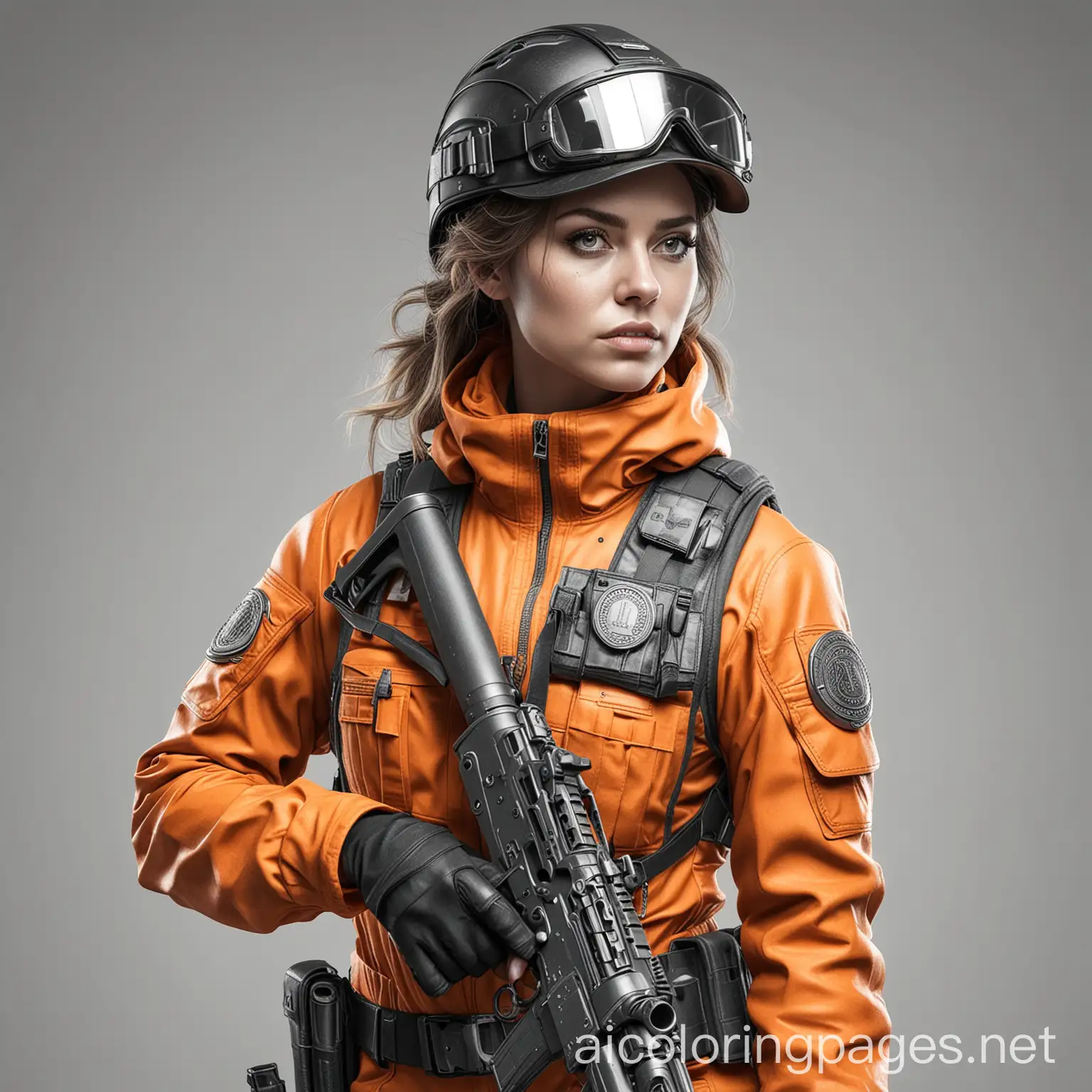 PostApocalyptic-Female-Police-Officer-with-Shotgun-in-Orange-Hazmat-Suit