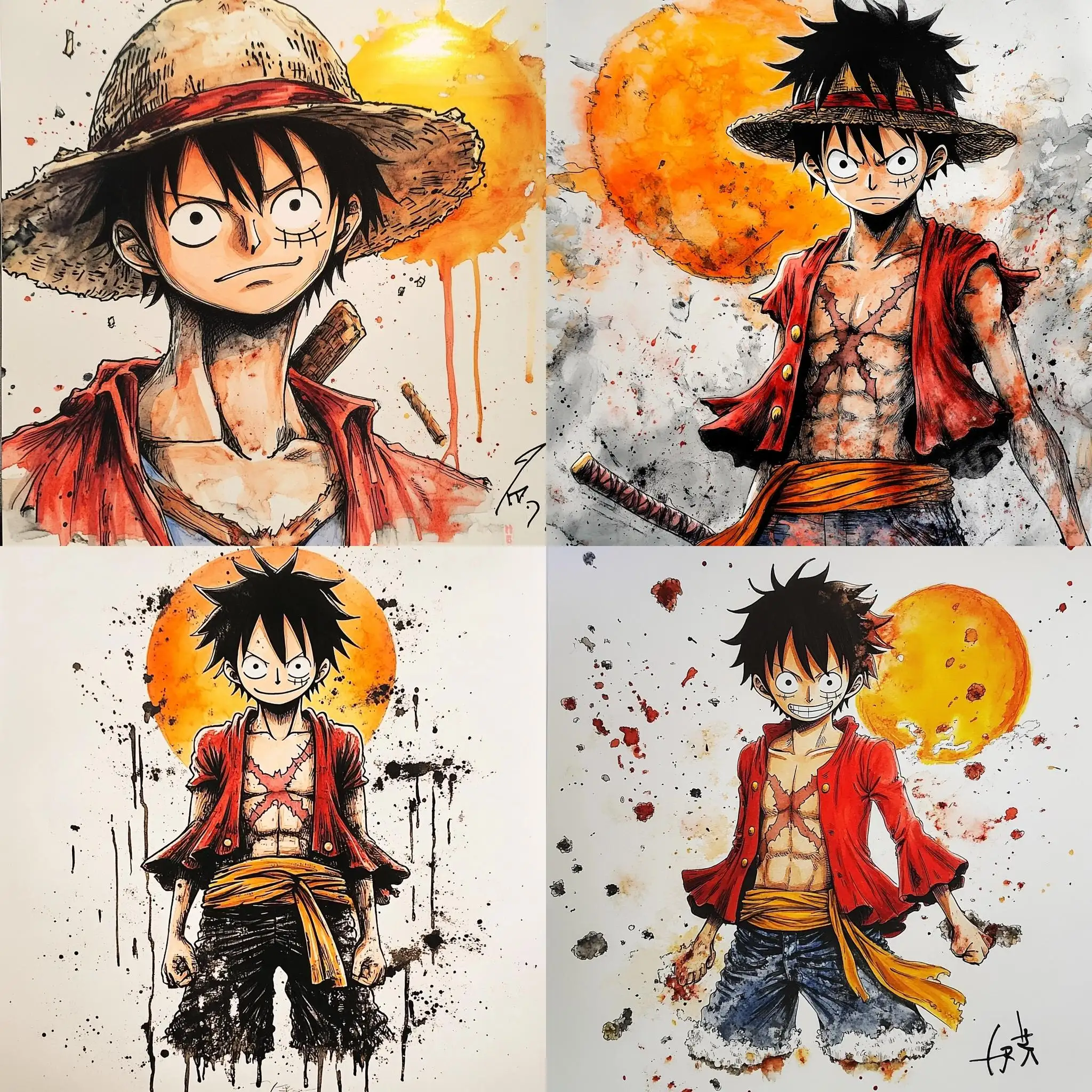 Gear-5-Luffy-Sumie-Ink-Art-with-Sun-Background