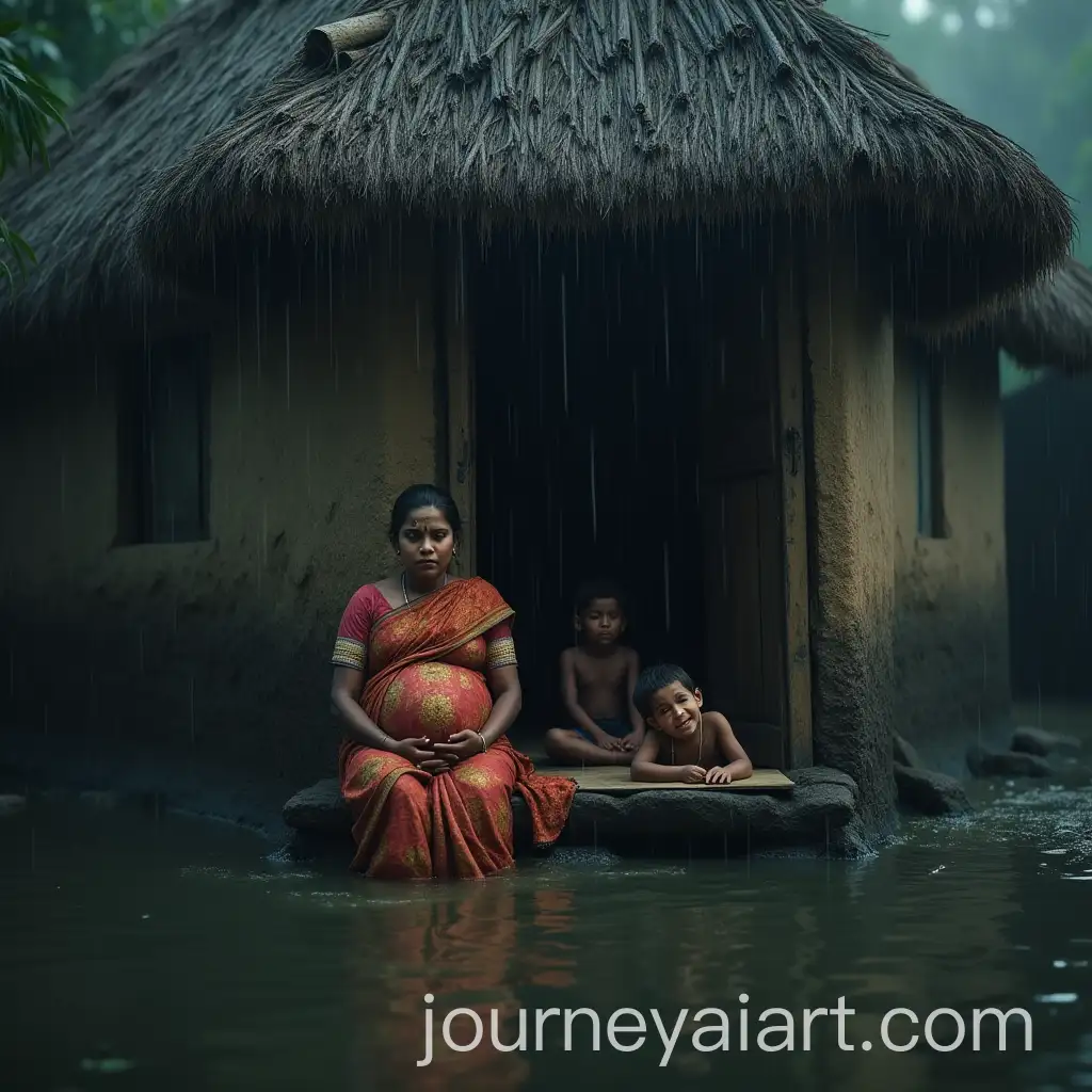 Intense-Emotions-in-Rain-Pregnant-Woman-and-Children-in-Village