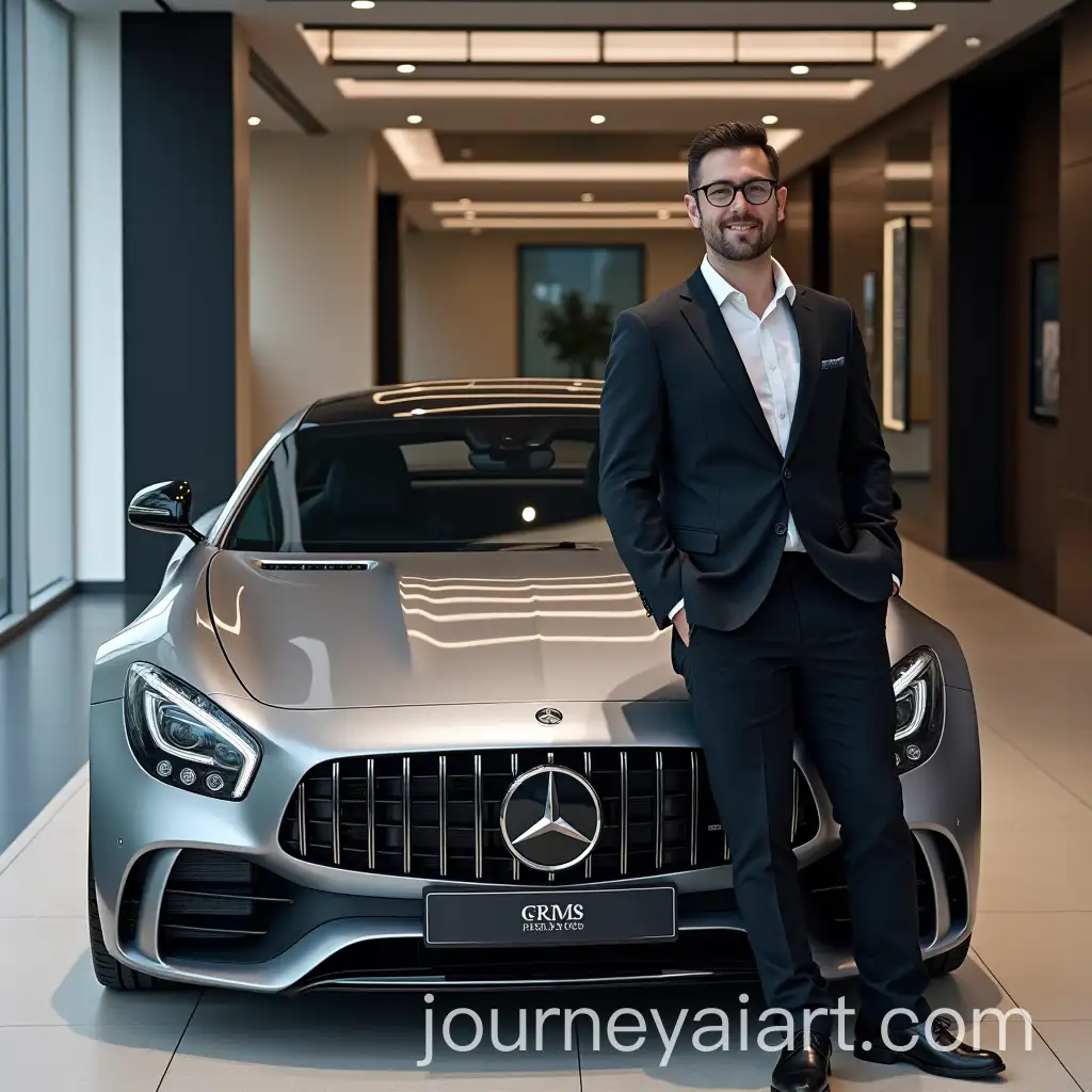 ManAI-Image-Prompt-Expansion-Standing-Next-to-Mercedes-Benz-in-Urban-Setting