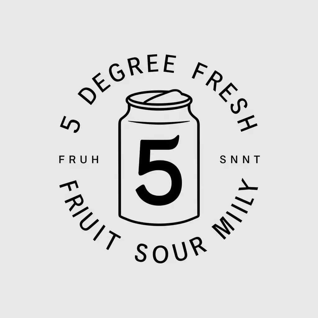 a vector logo design,with the text "5 degree fresh fruit sour milk", main symbol:milk can,Minimalistic,be used in dairy-based drinks industry,clear background