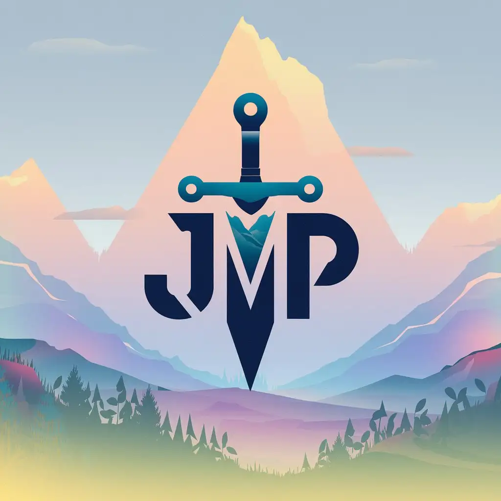 LOGO Design for JvP Minimalistic Sword Symbol with Mountain and Landscape Theme