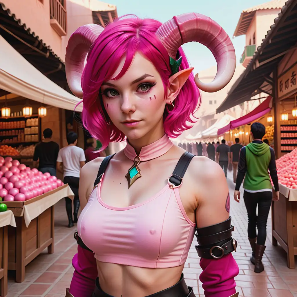 Petra Marketplace Tiefling Rogue in Pink Emo Outfit