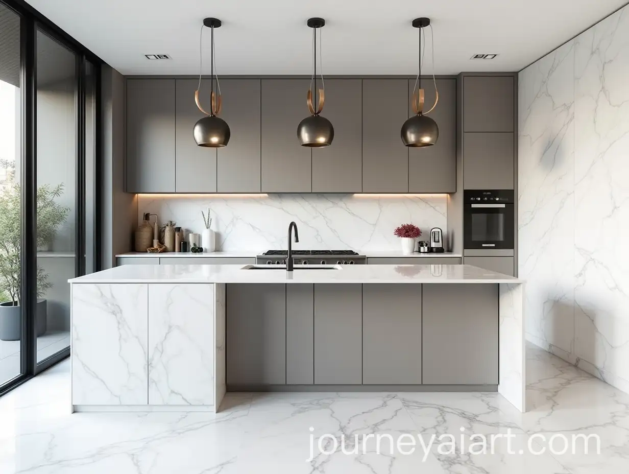 Luxurious-Gray-and-Carrara-Marble-Kitchen-with-Modern-Design-Elements