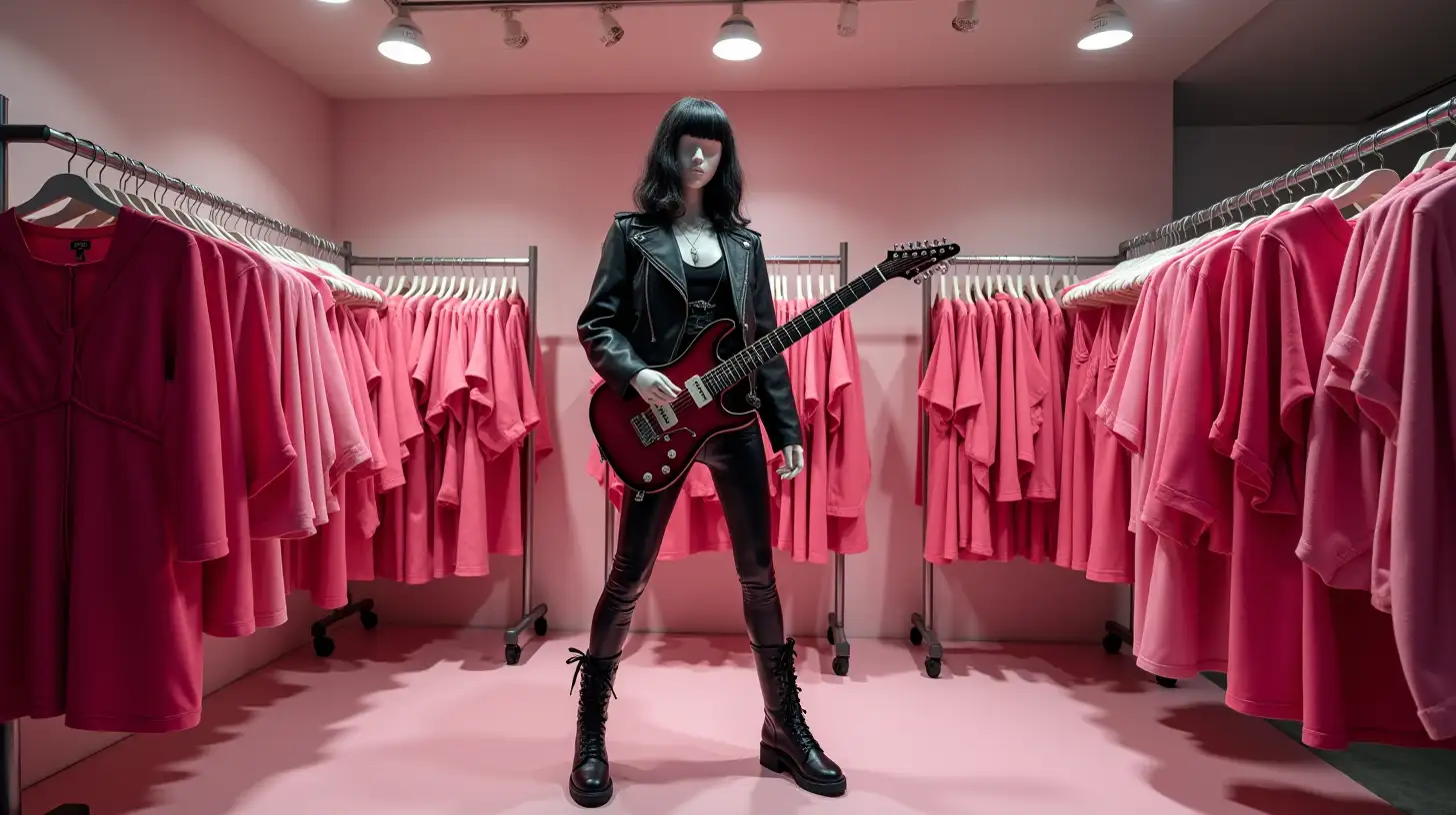 Fashion Store Displaying Pink Clothing with Punk Mannequin