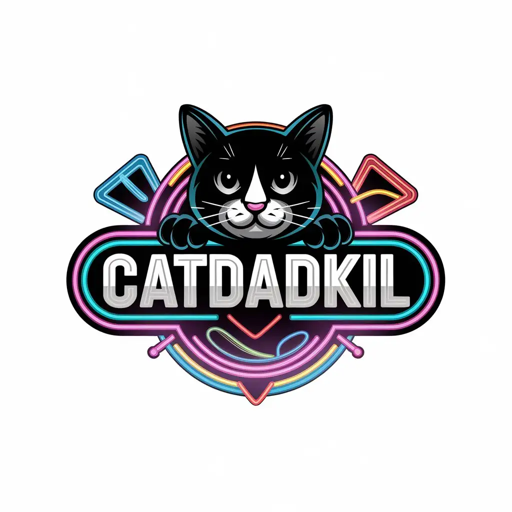 LOGO Design for CatDadKil Black White Cat with Neon Signage for Entertainment Industry