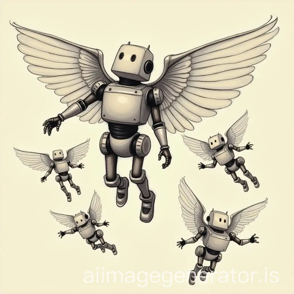 Robotic-Putti-Characters-in-a-Battle-of-Good-and-Evil-Flying-Around