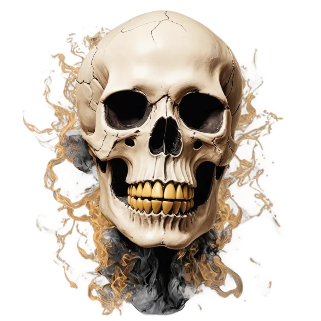 Stunning-PNG-of-a-White-Skull-with-Gold-Teeth-Black-Latex-Attire-and-Smoke-HyperRealistic-Style