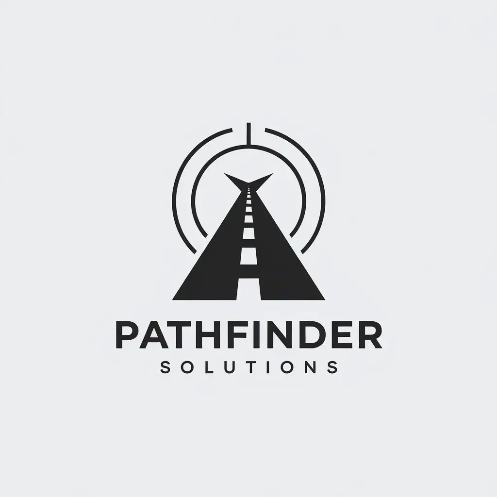 LOGO Design for Pathfinder Solutions Minimalistic Vector with Street Path Symbol in Technology Industry