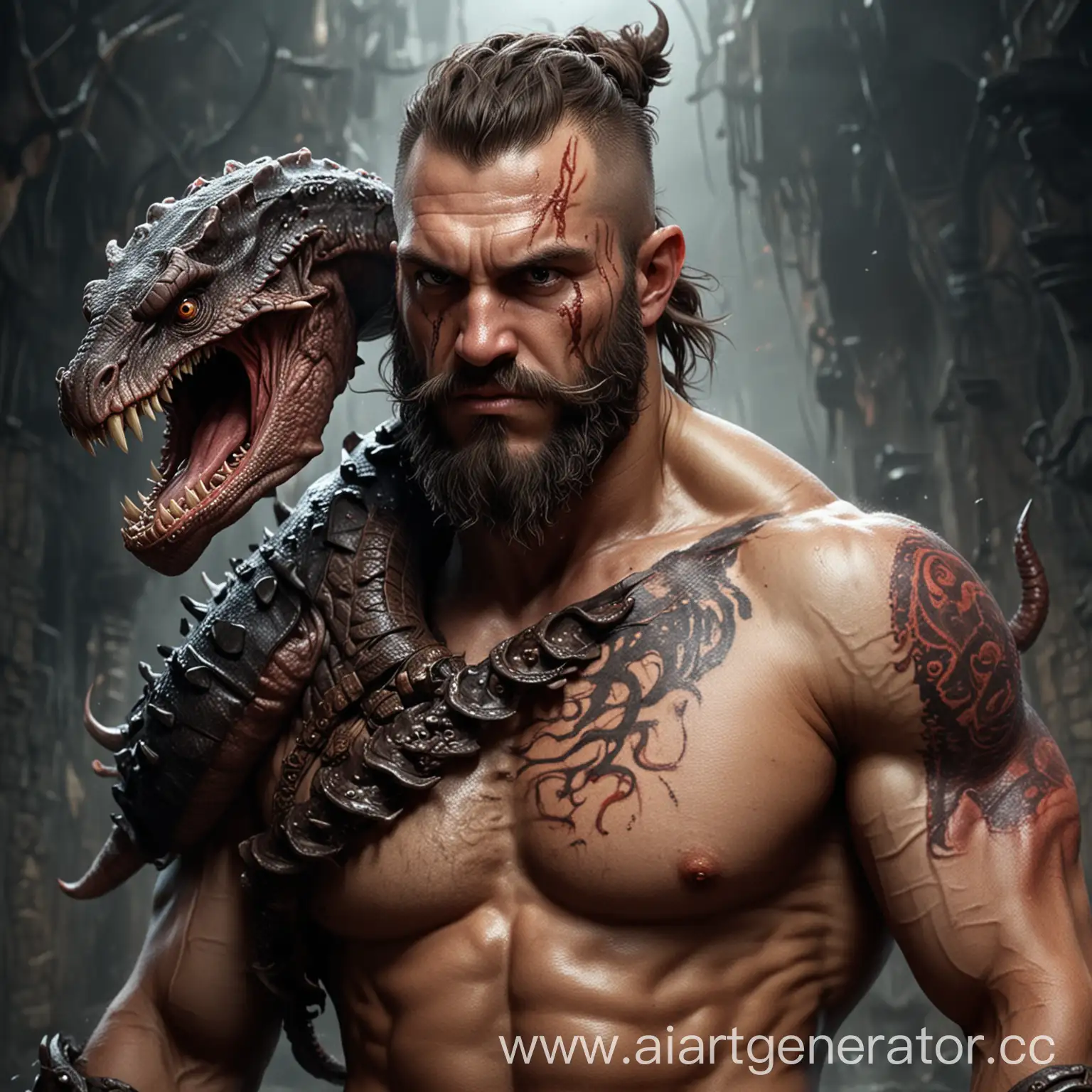 Barbarian with a kraken tentacle growing from his shoulder , dungeon and dragon style, semi-realism 