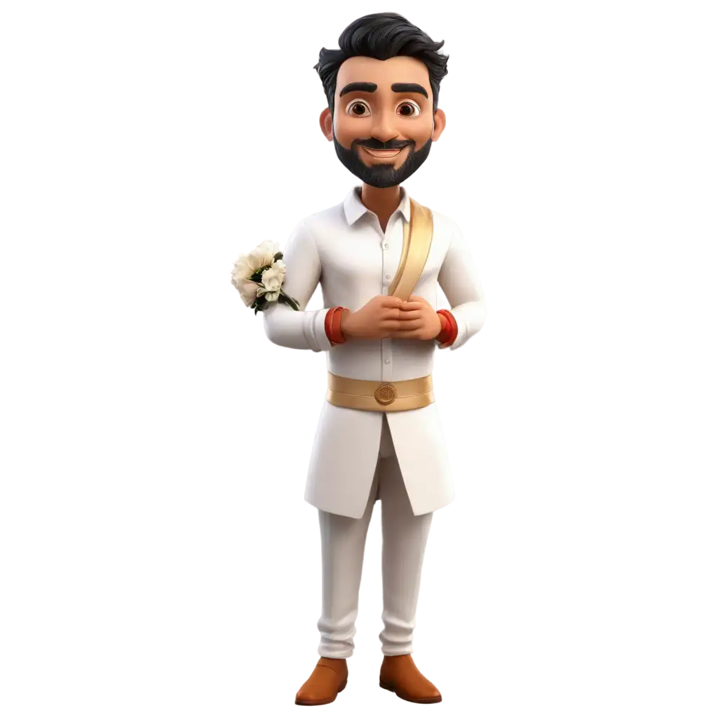 South-Indian-Wedding-Groom-Wearing-White-Cloth-3D-Cartoon-PNG-Image