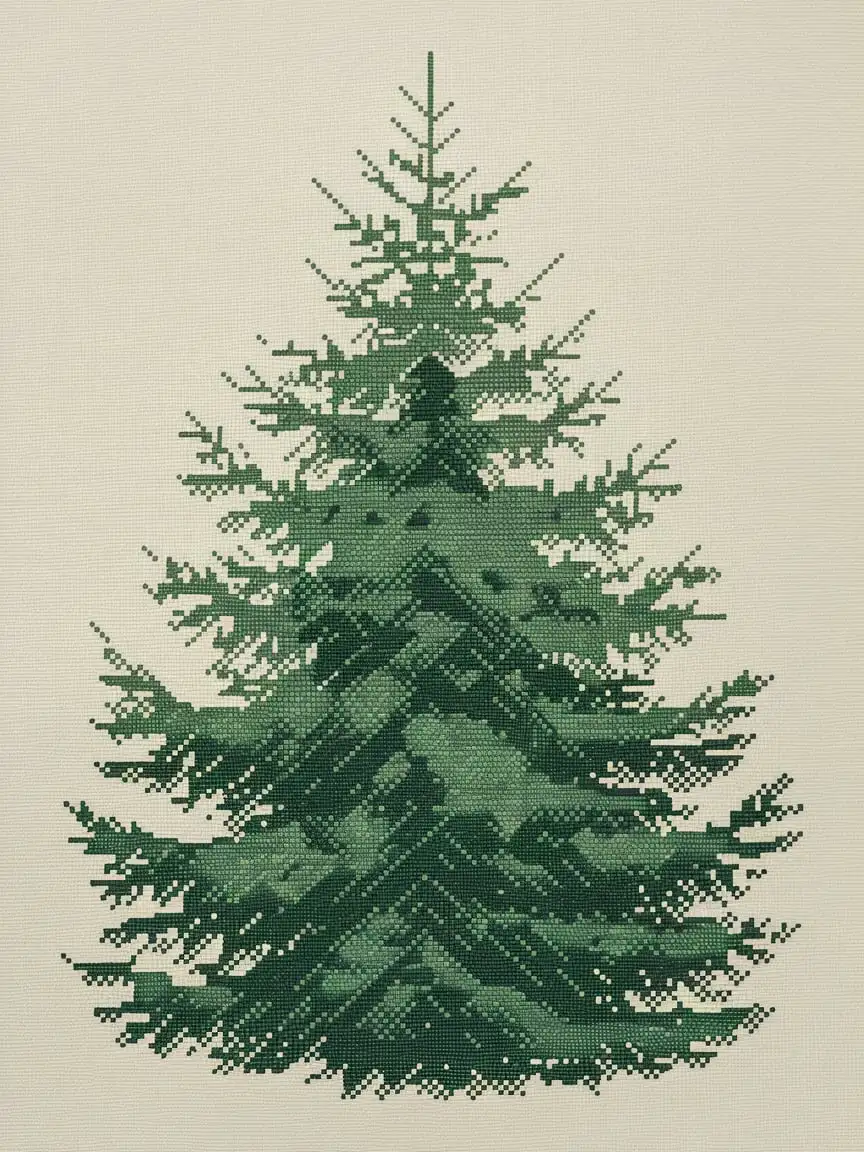 Symmetrical Shaded Fir Tree Cross Stitch on Cream Background