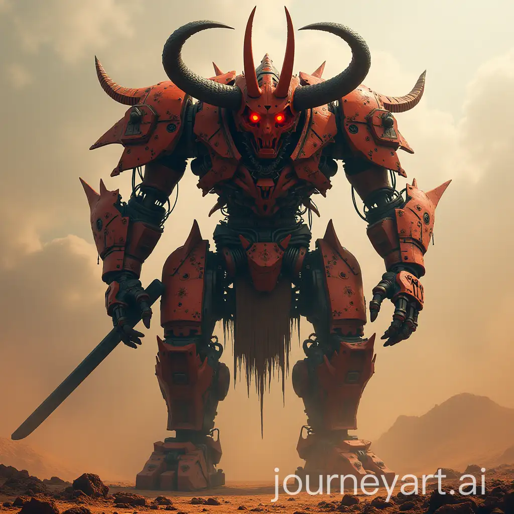 Japanese-Oni-Demon-Mech-with-Katana-in-Burnt-Plains