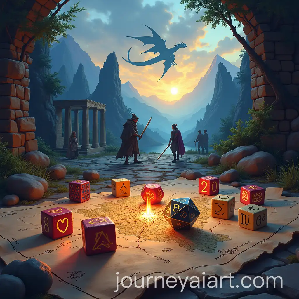 Epic-Dungeons-Dragons-Scene-with-Adventurers-Dice-and-Dragon