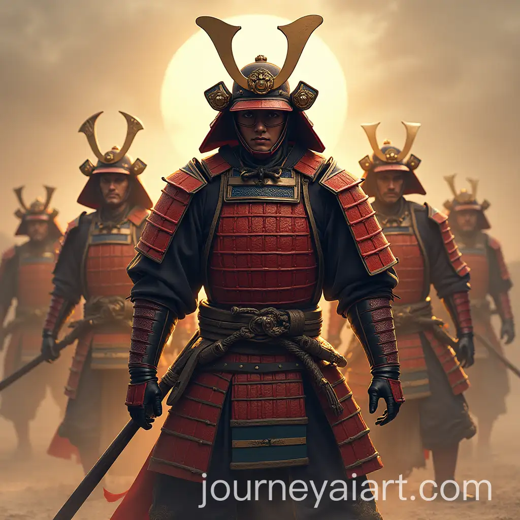 Samurai-Warriors-in-Traditional-Armor-on-a-Battlefield