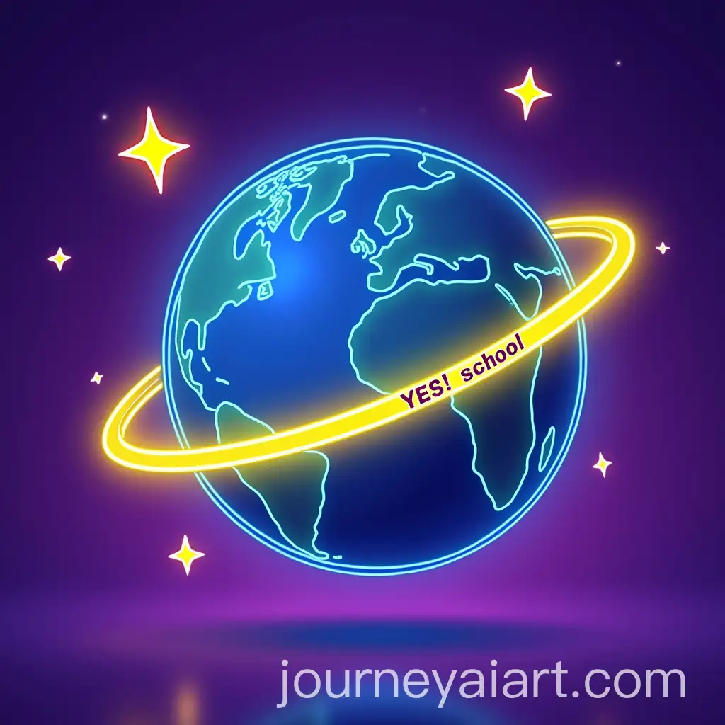 Neon-Purple-Background-with-Yellow-Stars-and-BlueGreen-Planet-Globe