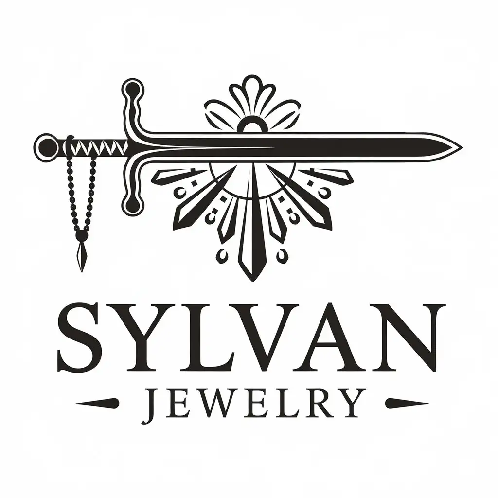 LOGO Design for Sylvan Jewelry Vector Logo Featuring Horizontal Sword and Necklace Symbolism