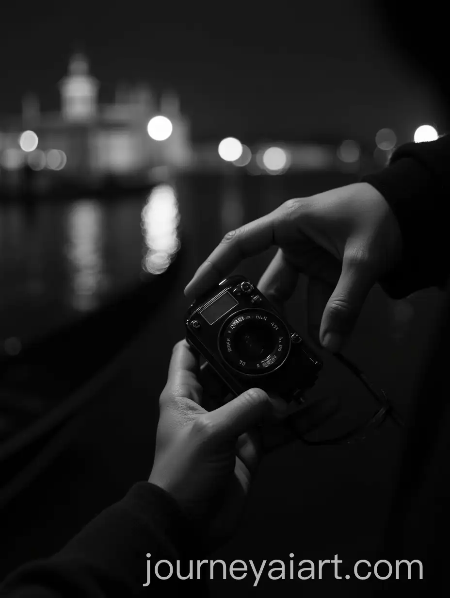 Noir-CloseUp-ofAI-Image-Prompt-Expansion-Hand-Winding-Vintage-35mm-Film-Camera-with-Venetian-Canal-Reflections