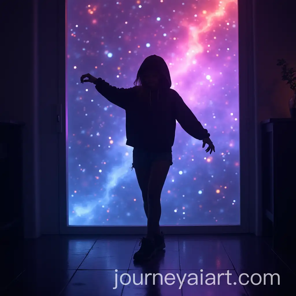 Girl-Dancing-in-Techno-Party-with-Cosmic-Hyperspace-Backdrop