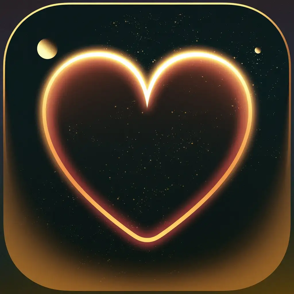 Create an artistic heart icon with a dark, deep background, accented by soft golden lighting