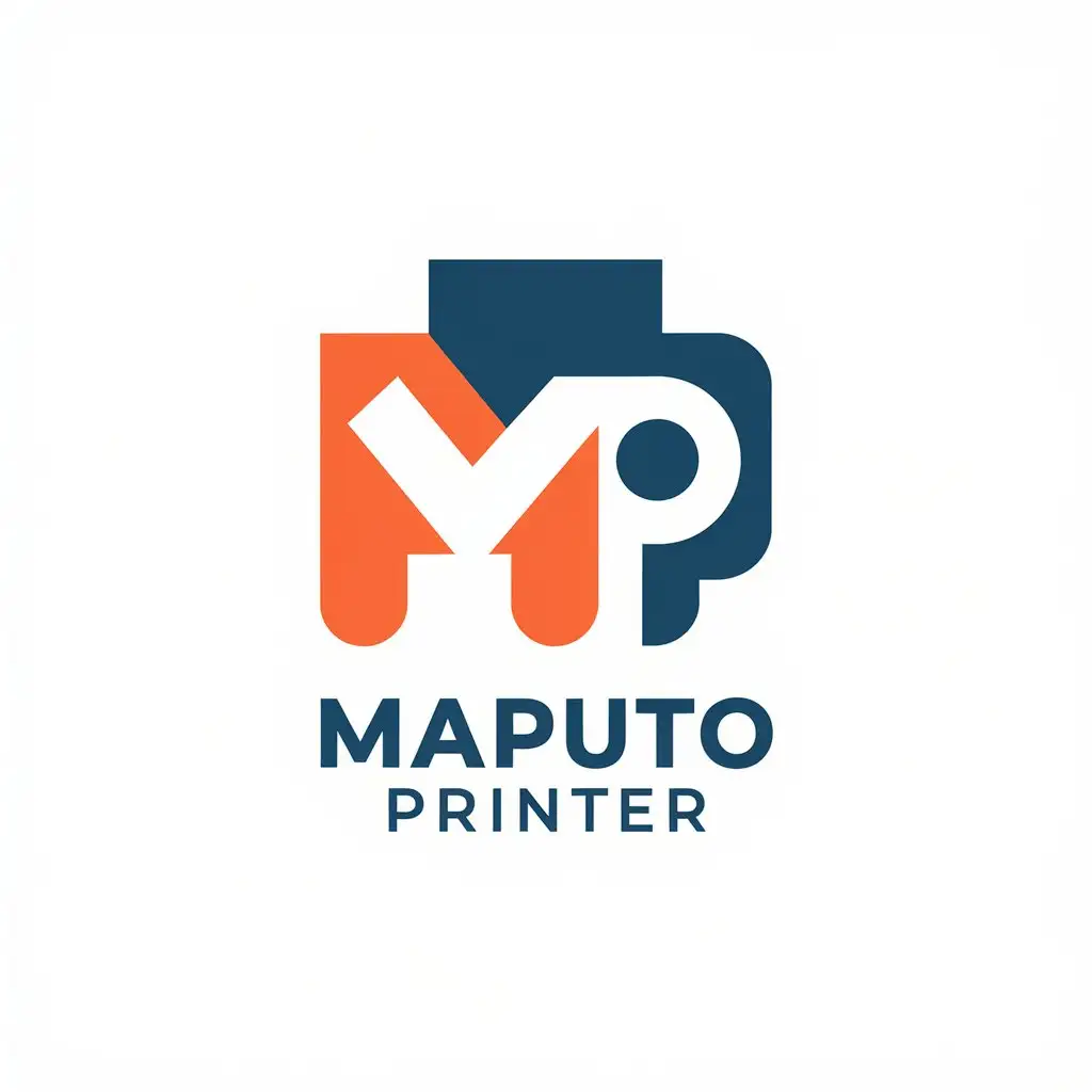 LOGO Design for Maputo Printer Orange and Blue with Print and M P Symbolism for the Internet Industry