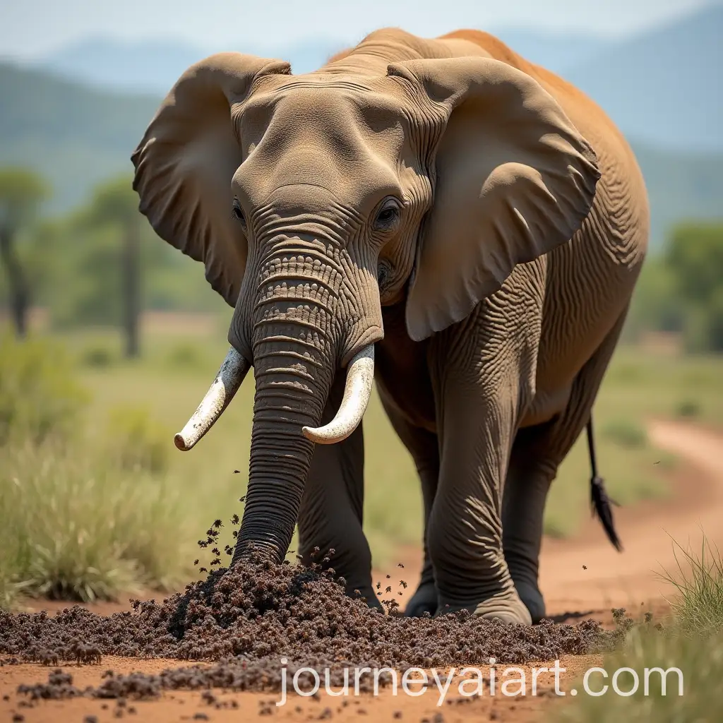 Elephant-Cleaning-Thousands-of-Ants-in-a-Wild-Landscape